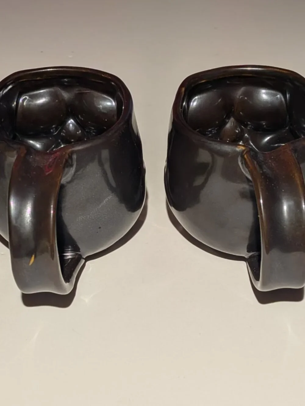 William Sonoma Halloween Ceramic Skull Coffee Mug Dark Brown Goth Set of 2 NEW